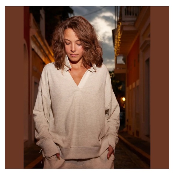 Aerie Endless Summer Polo Sweatshirt Green - Picture 3 of 12